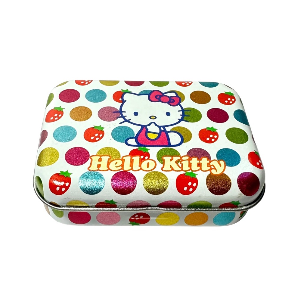 Vintage Hello Kitty Metal Trinket Box Tin 2002 Metallic Polka Dot Strawberry Y2K